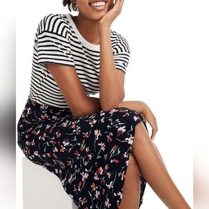 Madewell Black and Pink Drifting Flowers Printed Midi Slip Skirt - Size 0